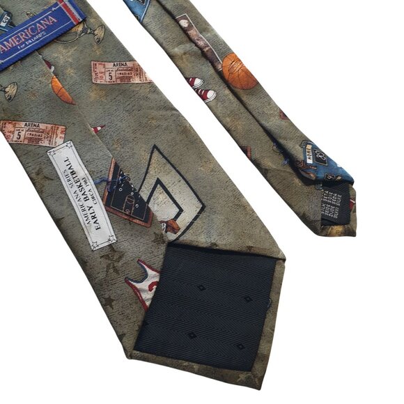 Vintage Americana Sports Themed Necktie Featuring Basketball Coach Team Trophies - Picture 6 of 6